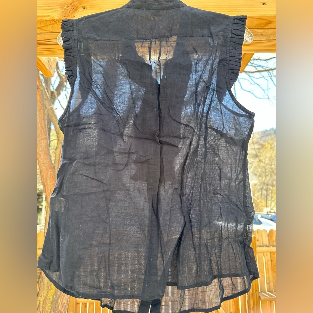 J Crew Sleeveless Ruffle Dark Blue Navy Button Down Top size 10 - Picture 4 of 7